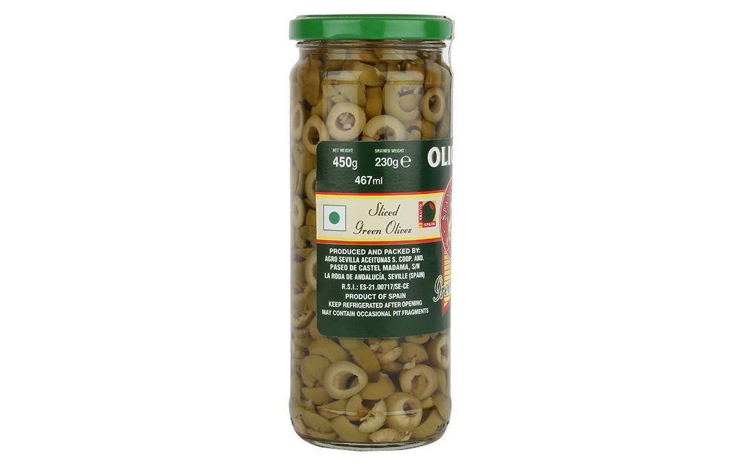 Olicoop Green Olives    Glass Jar  450 grams
